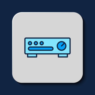 Filled outline Sound mixer controller icon isolated on blue background. Dj equipment slider buttons. Mixing console.  Vector