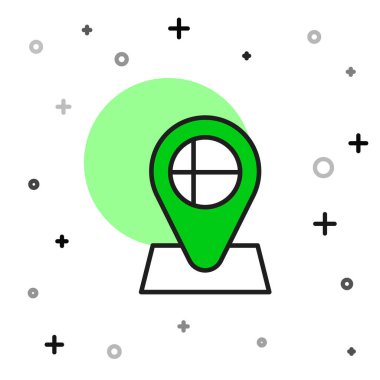 Filled outline Location marker with round flag nation of Iceland con isolated on white background.  Vector