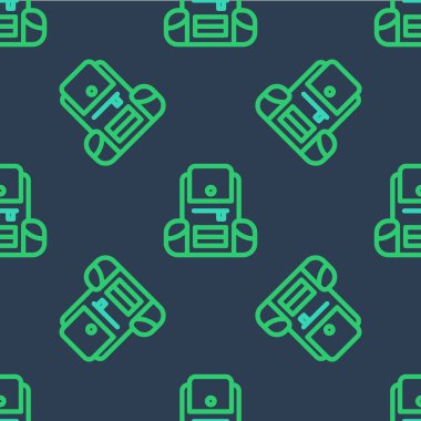 Sırt çantası simgesi çizgisi mavi arkaplanda izole edilmiş. Kamp ve dağ gezisi sırt çantası. Vektör