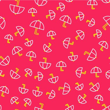 Line Umbrella icon isolated seamless pattern on red background. Insurance concept. Waterproof icon. Protection, safety, security concept.  Vector