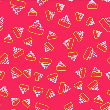 Line Cruise gemisi simgesi kırmızı arka planda izole edilmiş. Seyahat turizmi deniz taşımacılığı. Yolcu gemisi, yolcu gemisi. Dünya çapında bir gezi. Vektör