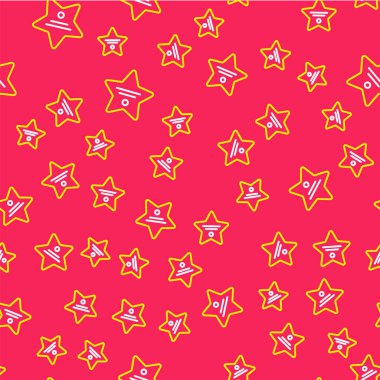 Line Walk of fame star on celebrity boulevard icon isolated seamless pattern on red background. Hollywood, famous sidewalk, boulevard actor.  Vector