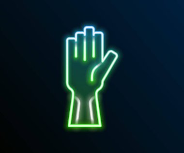 Glowing neon line Protective gloves icon isolated on black background. Colorful outline concept. Vector