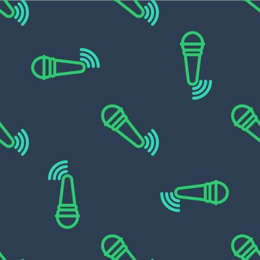 Kablosuz mikrofon simgesi mavi arka planda izole edilmiş. Radyodaki mikrofondan. Sözcü işareti. Vektör