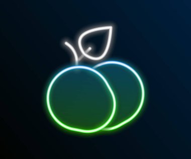 Parlayan neon hattı Mango meyve simgesi siyah arkaplanda izole edildi. Renkli taslak konsepti. Vektör