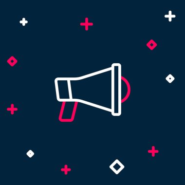 Hat Megafonu simgesi mavi arkaplanda izole edildi. Sözcü işareti. Renkli taslak konsepti. Vektör