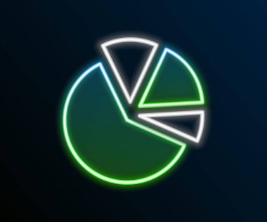 Parlayan neon hattı pasta grafiği bilgi simgesi siyah arkaplanda izole edildi. Diyagram çizelgesi. Renkli taslak konsepti. Vektör