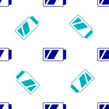 Kamera simgesi için mavi batarya beyaz arka planda izole edilmiş pürüzsüz desen. Şimşek sembolü. Vektör.