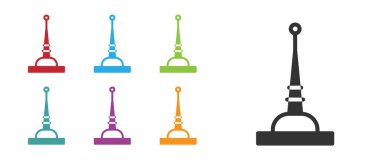 Beyaz arkaplanda siyah anten simgesi izole edildi. Radyo anteni kablosuz. Teknoloji ve ağ sinyali radyo anteni. Simgeleri renklendirin. Vektör