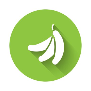 Beyaz muz ikonu uzun gölge arkaplan izole. Yeşil daire düğmesi. Vektör