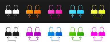 Set Exchange work icon isolated on black and white background. Information exchange between people. Employee or people Replacement or swap position concept.  Vector