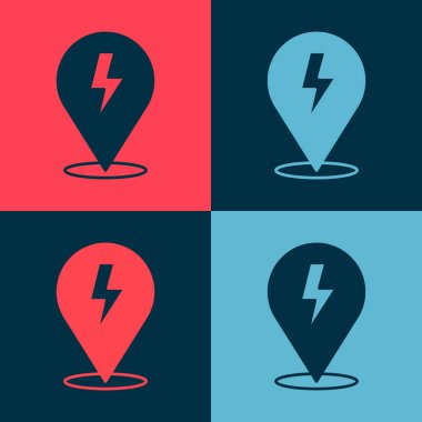 Pop Art Lightning Şimşek simgesi renk arkaplanında izole edildi. Flaş işareti. Flaş ikonunu yükle. Gök gürültüsü. Yıldırım çarpması. Vektör