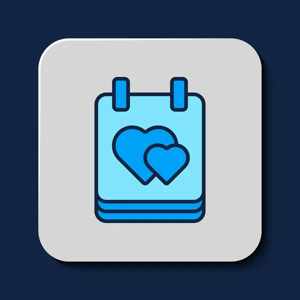 Filled Outline Calendar Heart Icon Isolated Blue Background Valentines Day — Stock Vector