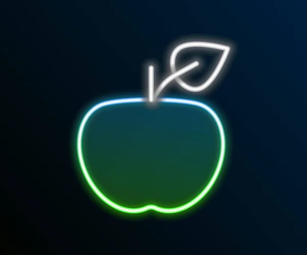 Línea Neón Brillante Icono Apple Aislado Sobre Fondo Negro Exceso — Vector de stock