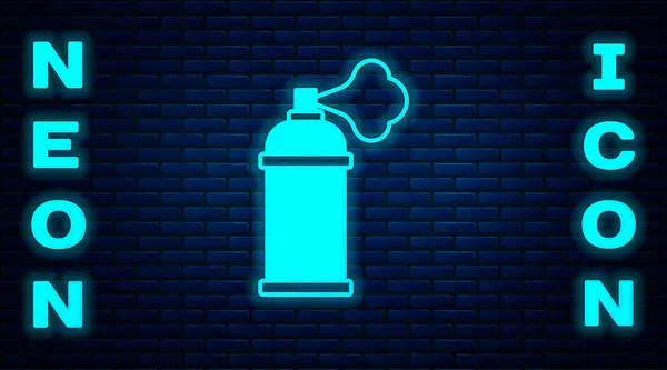 Glowing Neon Paint Spray Can Icon Isolated Brick Wall Background — Stock Vector