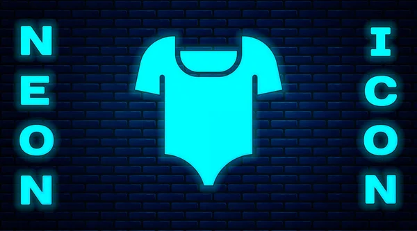 Glowing Neon Summer Beach Swimsuit Icon Isolated Brick Wall Background — Stockový vektor