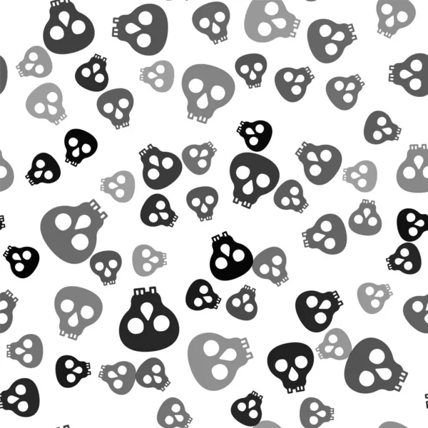 Черный Череп Значок Изолирован Бесшовный Узор Белом Фоне Счастливого Хэллоуина — стоковый вектор