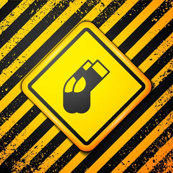 Black Socks Icon Isolated Yellow Background Warning Sign Vector — Image vectorielle