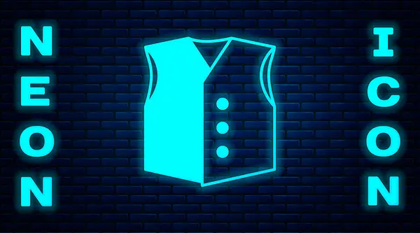 Glowing Neon Waistcoat Icon Isolated Brick Wall Background Classic Vest — Stock vektor