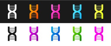Siyah beyaz arkaplanda izole edilmiş DNA sembolü simgesi belirle. Vektör