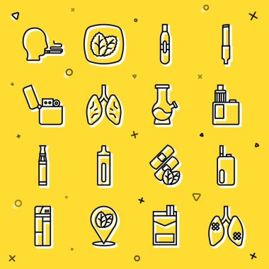 Ciğerler, elektronik sigara, Vape mod cihazı, akciğerler, Çakmak, Sigara İçen Adam ve Bong ikonu. Vektör