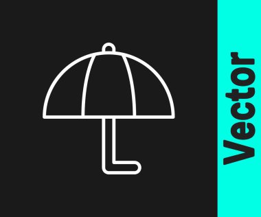 White line Umbrella icon isolated on black background. Insurance concept. Waterproof icon. Protection, safety, security concept.  Vector.