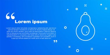 Mavi arka planda beyaz çizgi Avokado meyve simgesi izole edildi. Vektör