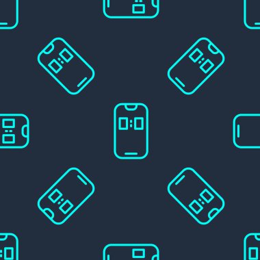 Yeşil Hat Alarm Saati uygulaması akıllı telefon arayüzü simgesi mavi arkaplandaki dikişsiz desen izole edildi. Vektör