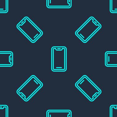 Yeşil hat akıllı telefon, cep telefonu simgesi mavi arka planda izole edilmiş kusursuz desen. Vektör