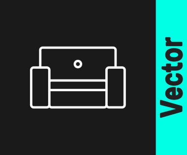 Siyah arkaplanda beyaz çizgi Kol Koltuğu simgesi izole edildi. Vektör