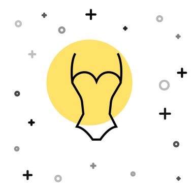 Siyah çizgi Summer plaj mayo ikonu beyaz arka planda izole edilmiş. Plaj kadını modası. Rastgele dinamik şekiller. Vektör