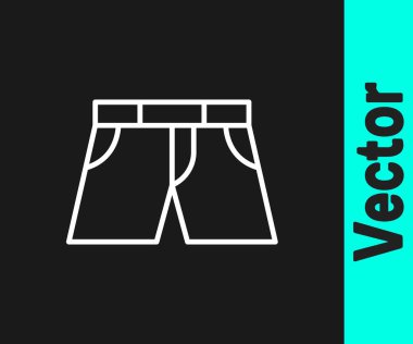 White line Short or pants icon isolated on black background.  Vector