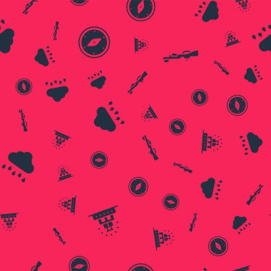 Chichen Itza 'yı Maya' da, Pusula 'da, Bulut' u yağmurlu ve av silahıyla kusursuz bir şekilde ayarlayın. Vektör