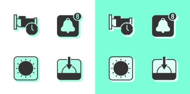 Sunset, uyku zamanı ve Alarm saati uygulaması mobil simgesi. Vektör