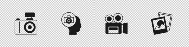 Fotoğraf makinesini, Retro sinemasını ve çerçeve simgesini ayarla. Vektör