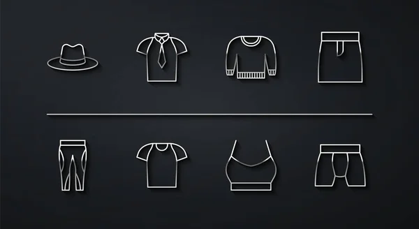 セットラインマンハット レギンス スカート 女性クロップトップ Tシャツ メンズアンダーパンツ セーターアイコン ベクター — ストックベクタ