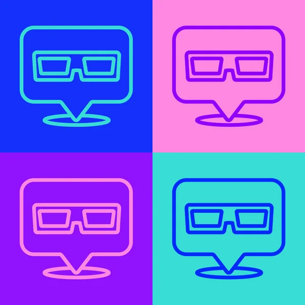 Pop Art Line Cinema Glasses Icon Isolated Color Background Vector — Stock Vector