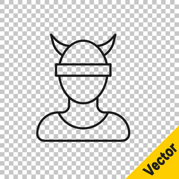 Black Line Viking Head Icon Isolated Transparent Background Vector — Image vectorielle