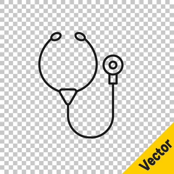 Černá Čára Stethoskop Lékařské Nástroje Ikona Izolované Průhledném Pozadí Vektor — Stockový vektor
