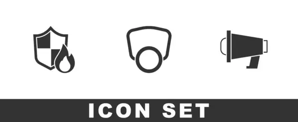 Brandwerend Schild Gasmasker Megafoon Icoon Vector — Stockvector