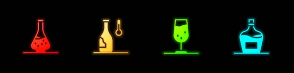为葡萄酒 葡萄酒温度 杯子和旧瓶装图标设置酒瓶 — 图库矢量图片