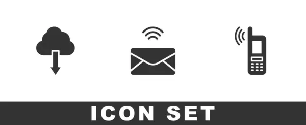 Nastavte Cloud Download Mail Mail Mobile Bezdrátovou Ikonou Vektor — Stockový vektor