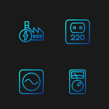 Hat Ampere ölçer, multimetre, AC voltaj kaynağı, Nükleer enerji santrali ve elektrik prizi ayarlayın. Renk simgeleri. Vektör