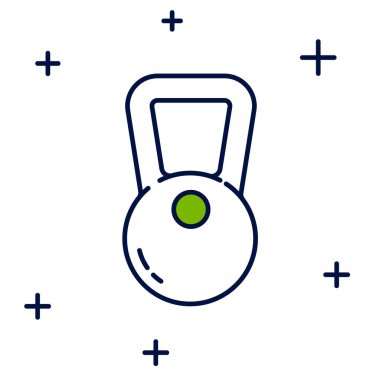 Doldurulmuş çizgili Kettlebell simgesi beyaz arkaplanda izole edildi. Spor malzemeleri. Vektör