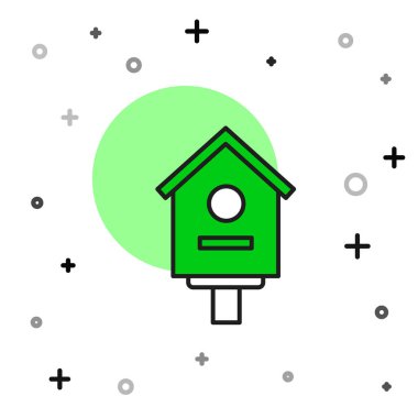 Beyaz arkaplanda izole edilmiş çizgili kuş evi simgesi. Yuva kutusu kuş evi, kuşlar için ev yapımı bina. Vektör