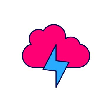 Doldurulmuş Storm simgesi beyaz arkaplanda izole edildi. Bulut ve şimşek işareti. Fırtınanın hava durumu ikonu. Vektör