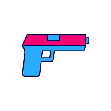 Beyaz arkaplanda izole edilmiş ana hatlı tabanca veya silah simgesi. Polis ya da askeri silah. Küçük ateşli silah. Vektör