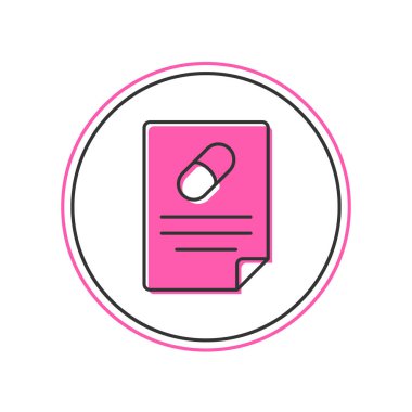 Doldurulmuş tıbbi reçete simgesi beyaz arka planda izole edilmiş. RX formu. Yemek tarifi. Eczane ya da ilaç sembolü. Vektör