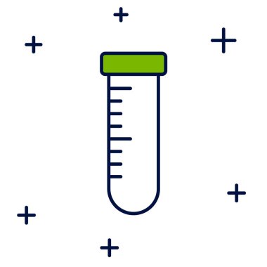 Ana hatlarıyla doldurulmuş test tüpü ve beyaz arka planda izole edilmiş kimyasal test ikonu. Laboratuvar cam levhası. Vektör