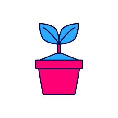 Doldurulmuş bitki özü beyaz arkaplanda izole edilmiş tencere simgesi. Tencerede yetişen bir bitki. Saksı bitkisi işareti. Vektör